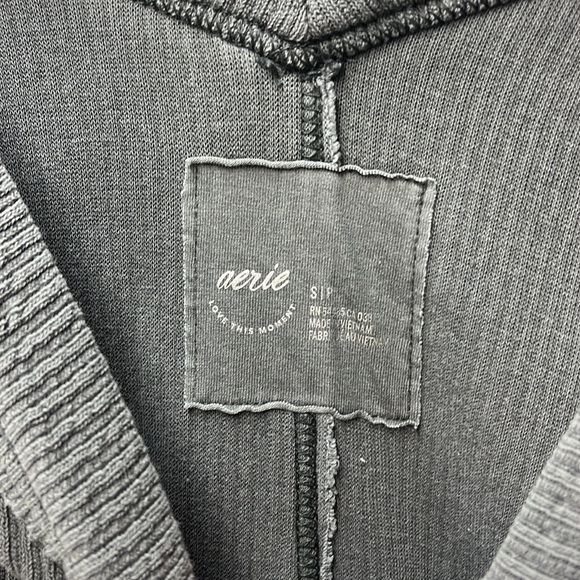 Aerie Black Gray Ribbed Raw Hem Sweatshirt- S - Picture 3 of 6